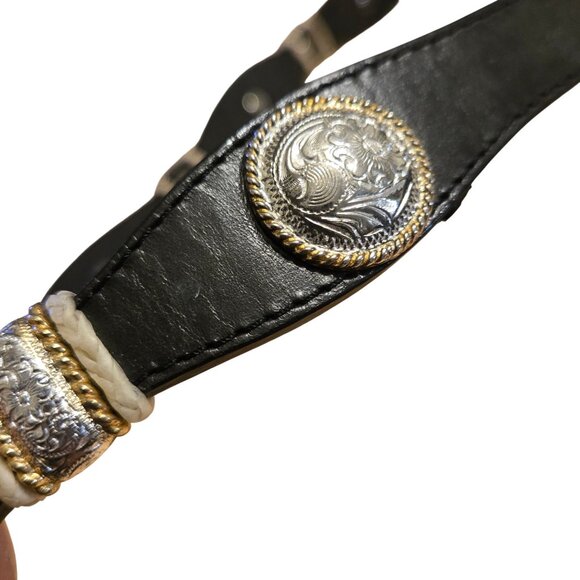 Women\'s Black Leather Western Concho Belt with Engraved Buckle main image 2